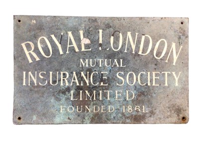 Lot 92 - Original 'Royal London Mutual Insurance Society' metal sign, with enamel lettering, 33cm x 20cm