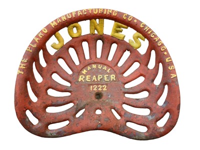 Lot 98 - 'Jones Manual Reaper 1222', Chicago, U.S.A., painted implement seat, 43cm wide