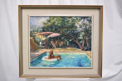 Lot 1162 - *Tessa Spencer Pryse (b.1940) oil on canvas - The Swimming Pool at Coaraze, signed, dated 1992 verso, 51cm x 61cm, framed