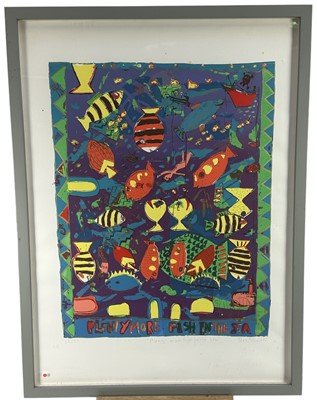 Lot 197 - Ben Quail (b. 1961) signed limited edition lithograph - Plenty More Fish in the Sea, 12/20, 75cm x 55cm, in glazed frame