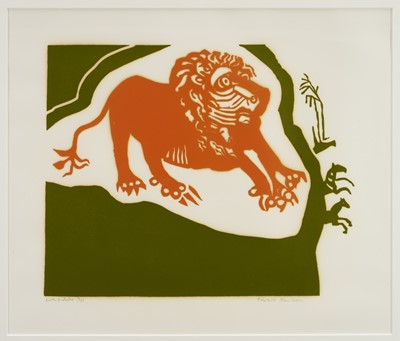 Lot 1160 - *Edward Bawden (1903-1989) signed limited edition linocut - Lion and Zebra, 15/75, 50cm x 59cm, in glazed frame