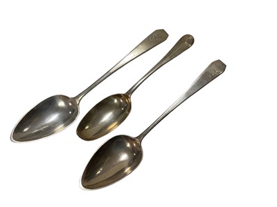 Lot 348 - Pair early 19th century American silver tablespoons and an early 18th century English silver spoon