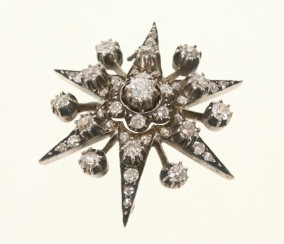 Lot 439 - Victorian diamond star brooch with old cut and rose cut diamonds, in box