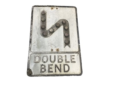 Lot 109 - Original Pre War British metal road sign 'Double Bend', with reflectors, 53.5 x 35.5cm