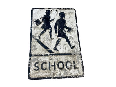 Lot 111 - Original British metal road sign 'School', 53.5 x 36cm