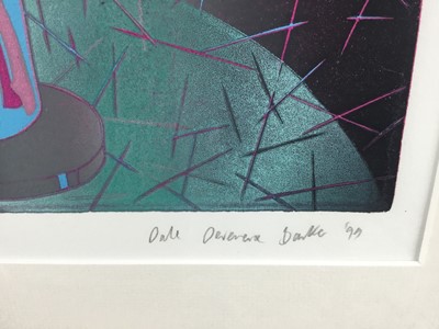 Lot 71 - Dale Devereux Barker (b.1962) monoprint - Antonio’s Gift, signed titled and dated ‘99, 40cm x 30cm, framed