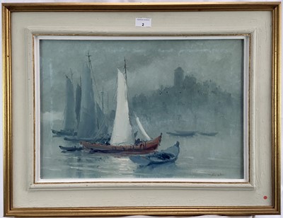 Lot 2 - Tulio Silva, oil on canvas - Boats in a Lagoon, signed, 35cm x 50.5cm, framed