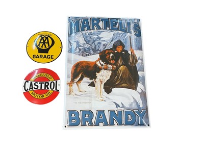 Lot 122 - Reproduction Martell's Brandy enamel advertising sign, together with a reproduction AA enamel sign and a reproduction Wakefield Castrol enamel sign (3)