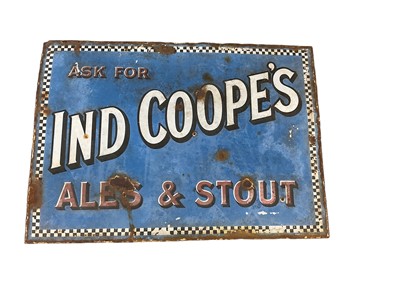 Lot 123 - Original 'Ask For Ind Coope's Ales & Stout' enamel advertising sign, 71.5 x 51cm. Provenance: Originally displayed at The Gun Inn, Gun Hill, Dedham.