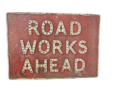 Lot 125 - Large original British 'Road Works Ahead' metal sign with reflectors, 107 x 76.5cm