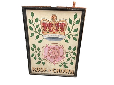Lot 127 - Hand painted double sided pub sign for The Rose & Crown, in frame, together with wrought iron wall bracket, approximately 107 x 79cm.