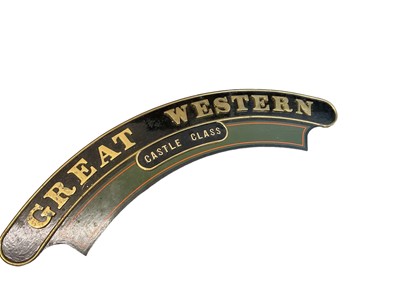 Lot 128 - Reproduction 'Great Western Castle Class' steam train metal engine plaque, approximately 173cm in length