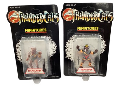 Lot 306 - Thundercats (1986) Evil Mutant Miniatures including Repilian, Jackalman, Mumm-Ra & S-S-Slite (bubblepack detached),  all on card with bubblepack (4)