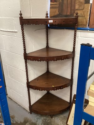 Lot 1383 - Victorian rosewood four tier corner whatnot with bobbin turned supports 63cm wide, 45cm deep, 143.5cm high