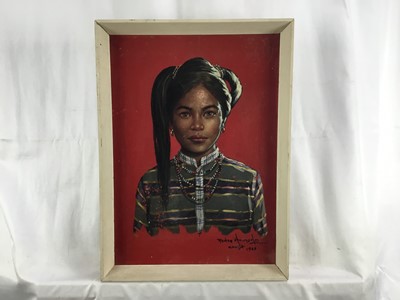 Lot 13 - Pedro Amorsolo (Philippines), oil on board, portrait of an Igorot woman, 35cm x 25cm, framed