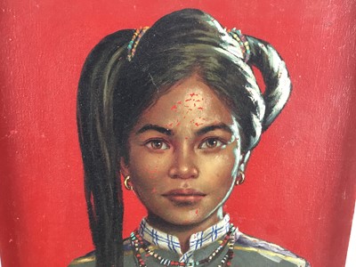 Lot 13 - Pedro Amorsolo (Philippines), oil on board, portrait of an Igorot woman, 35cm x 25cm, framed