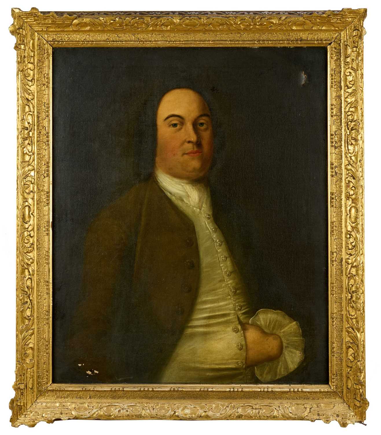 Lot 1004 - English School, 18th century, oil on canvas - portrait of Sir Gilbert Blane of Blanefield, 75cm x 64cm, in carved gilt wood frame.