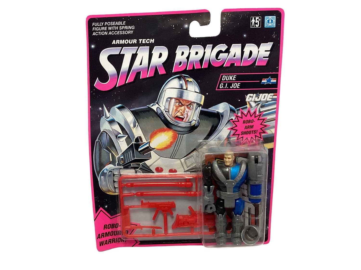 Lot 141 - Hasbro (c1993) Star Brigade GI Joe Armour Tech Astronaut Fighter Duke 3 1/2" action figure with accessories, on punched card with bubblepack No.06784  (1)