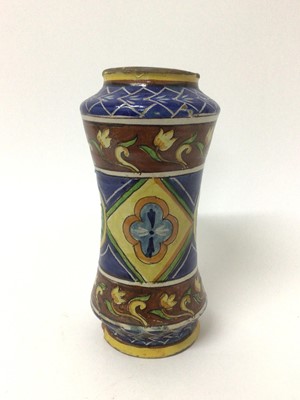 Lot 155 - Italian/Spanish mailolica albarello, polychrome decorated with foliate patterns