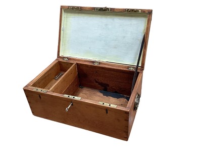 Lot 2566 - 19th century oak three locked strong box, 46cm in overall length.