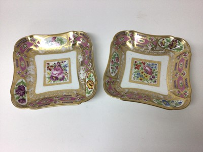 Lot 152 - Pair of Sèvres shaped dishes, polychrome painted with floral sprays, on a pink and gilt ground