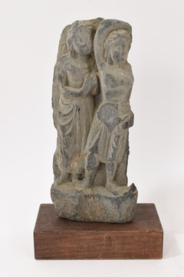 Lot 969 - Antique Schist carving of two figures, possibly Gandhara