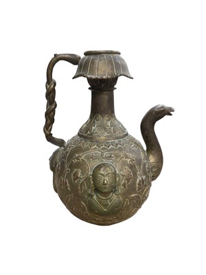 Lot 129 - Antique Indian brass ewer with relief cast decoration