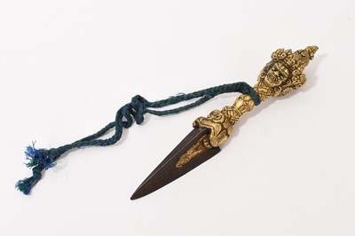 Lot 973 - Tibetan gilt bronze and steel ritual dagger/Phurba