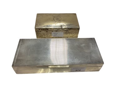 Lot 372 - Edwardian silver cigarette box of rectangular form, with engine turned decoration and engraved initials (Birmingham 1904) William Harrison Walter, together with another of long rectangular form, wi...