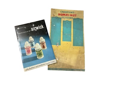 Lot 132 - Vintage airwick aerosols shop display advert and a shop display board for scissors (2). Proceeds from the sale of this lot will be going to St. Helena Hospice.