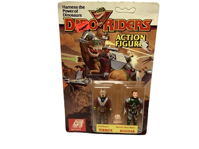 Lot 328 - Tyco (c1987) Dino Riders Termite & Boldar 3" action figures, on card (sellotape mark to front graphics) with bubble pack (1)