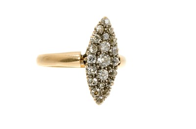 Lot 460 - Late Victorian diamond cluster ring with a marquise shape cluster of old cut diamonds