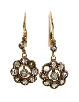 Lot 469 - Pair of antique diamond cluster earrings