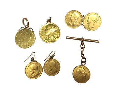 Lot 64 - Group of gold coin mounted jewellery