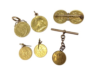Lot 64 - Group of gold coin mounted jewellery