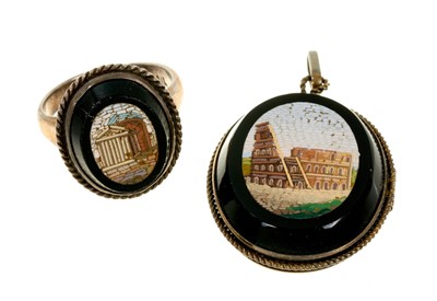 Lot 496 - Italian micromosaic locket and ring