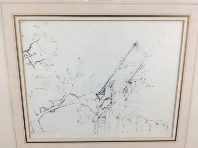 Lot 26 - Benjamin Williams Leader (1831-1923) pencil drawings - Berry Church Amberly, 1893, a pencil tree study verso, in double sided glazed frame, 22cm x 28cm