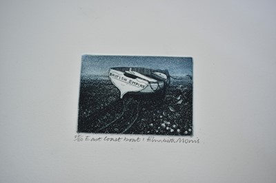 Lot 1024 - Elizabeth Morris, contemporary, signed limited edition etchings - 'Shrimp pots early morning' 29/100 and 'East Coast Boat' 22/100, together with a Charles Bartlett