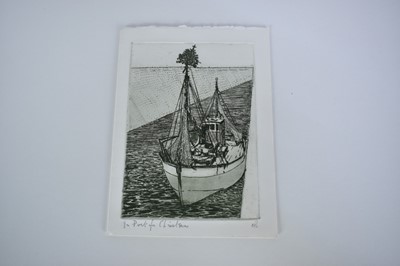 Lot 1024 - Elizabeth Morris, contemporary, signed limited edition etchings - 'Shrimp pots early morning' 29/100 and 'East Coast Boat' 22/100, together with a Charles Bartlett