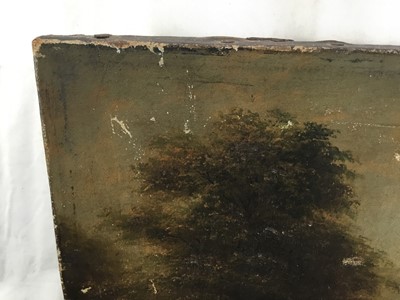 Lot 18 - Manner of John Constable, 19th century oil on canvas - 'Near Dedham', inscribed verso "Bought at Mr George Constable's sale, Sussex', 30cm x 25cm, unframed