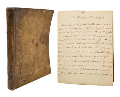 Lot 1604 - Early 19th century handwritten recipe book, with vellum cover, 20 x 16cm, including recipes such as To make small cakes, To make Indian pickle, To make walnut catchup, To make calf's foot jelly, Wa...