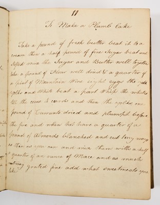 Lot 1604 - Early 19th century handwritten recipe book, with vellum cover, 20 x 16cm, including recipes such as To make small cakes, To make Indian pickle, To make walnut catchup, To make calf's foot jelly, Wa...