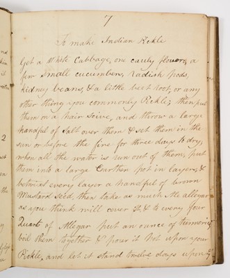 Lot 1604 - Early 19th century handwritten recipe book, with vellum cover, 20 x 16cm, including recipes such as To make small cakes, To make Indian pickle, To make walnut catchup, To make calf's foot jelly, Wa...