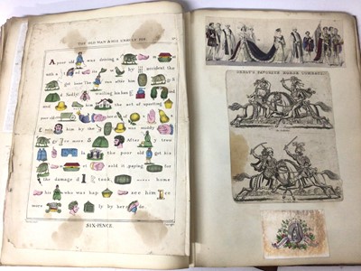 Lot 1617 - Victorian scrap album, with valentine and other cards, original works on paper, silhouettes, prints etc