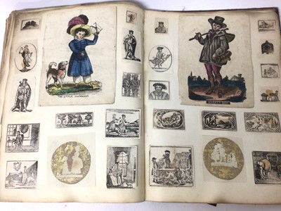 Lot 1617 - Victorian scrap album, with valentine and other cards, original works on paper, silhouettes, prints etc