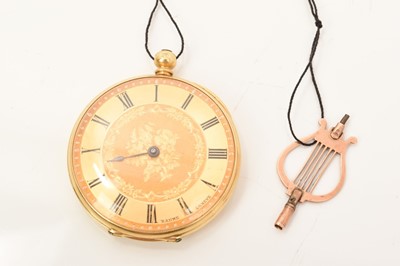 Lot 705 - 19th century 18ct gold key wind fob watch with fancy key