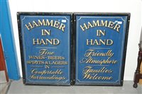 Lot 3697 - Pair old pub signs 'Hammer in Hand', gold...