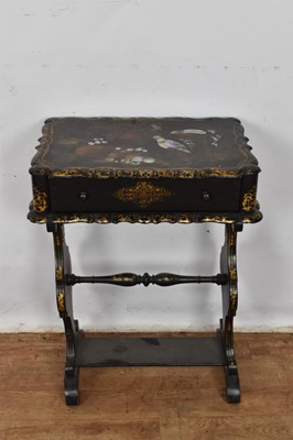 Lot 1333 - Victorian papier mâché and mother of pearl inlaid work table