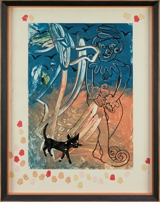Lot 1189 - Colin Self (b.1941) mixed media - Emily Self and daddy, signed titled and dated 7.8.1992, 42cm x 30cm, in glazed frame
