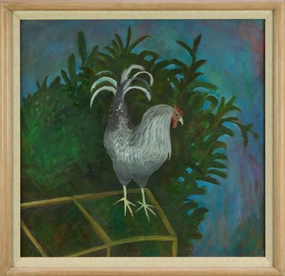 Lot 1107 - *Tessa Newcomb (b.1955) oil on board - Willie the Cockerel, signed with initials and dated '95, 45cm x 44cm, in glazed frame